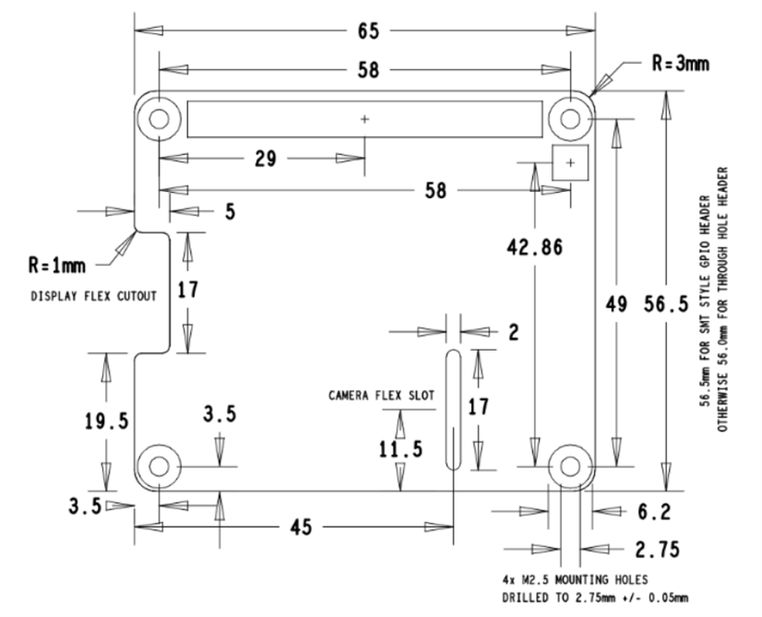 Mechanical Drawing - Infineon Technologies OPTIGA™ TPM SLB 9673 Raspberry Pi Evaluation Board